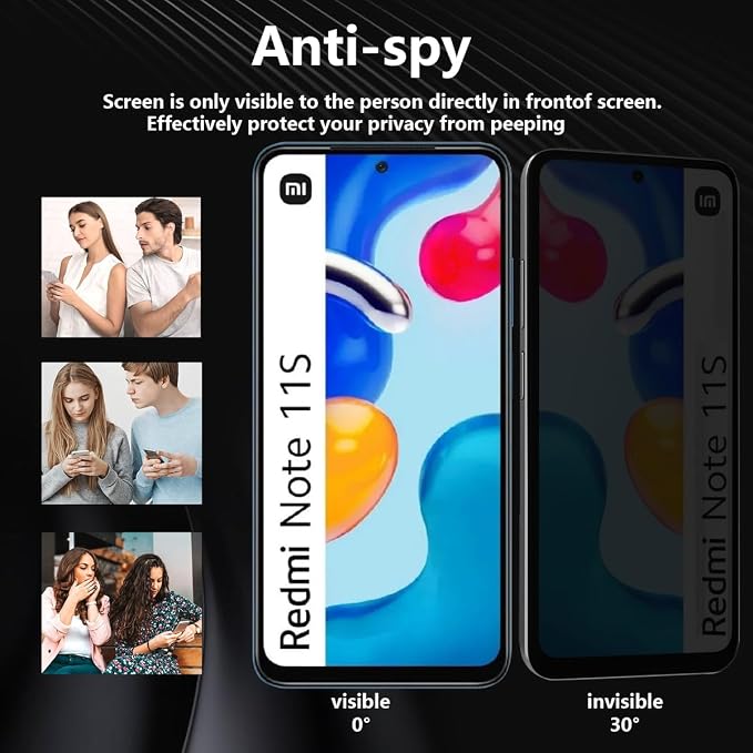 2 Pack Privacy Tempered Glass for Xiaomi Redmi Note 11S 5G Screen Protector - Image 4
