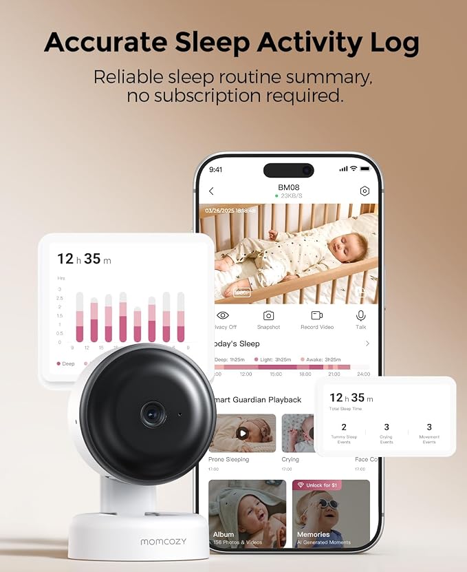 Momcozy Smart Baby Monitor, 2K HD Contact-Free Baby Camera, Table & Floor Stand - Image 6