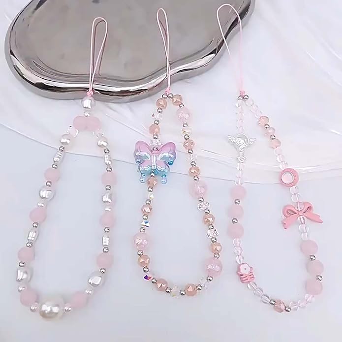 Beaded Phone Charm Lanyard Strap Girly Style Fixed Beads Pearl Lanyards - Image 7
