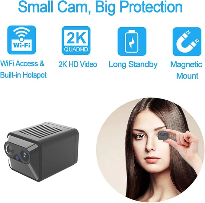2K Mini Security Camera with Built-in Hotspot and Magnetic Mount, Long Battery - Image 2