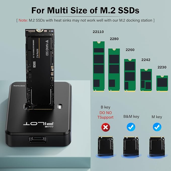 Tool-Free M.2 NVMe & SATA to USB C Docking Station, 10Gbps SSD Reader Adapter - Image 3
