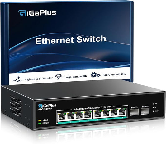 10 Port 2.5Gb Unmanaged PoE Switch by GiGaPlus