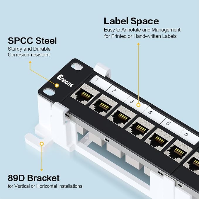 12 Port Patch Panel CAT7 Keystone Patch Panel Wall Mount 10 Inch Bracket - Image 2