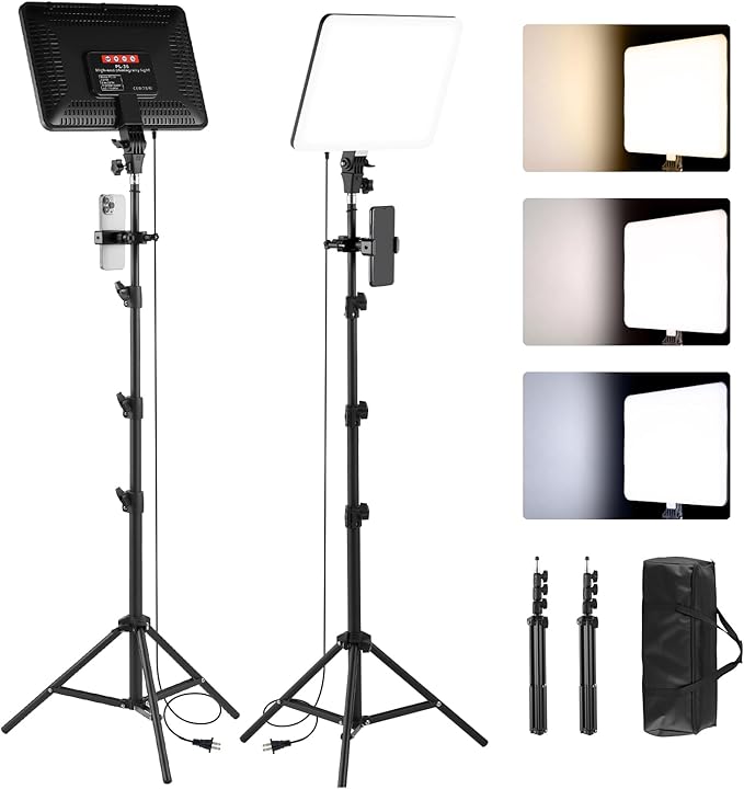 2-Pack LED Video Light Kit, 2700-6500k Dimmable Photography Lighting Kit by SHStudio