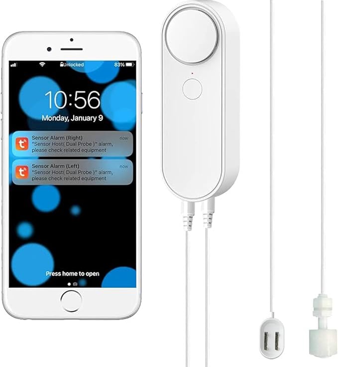 WiFi Water Leak / Water Level 2 in 1 Detector, Smart Water Sensor Alarms by Tuehakny