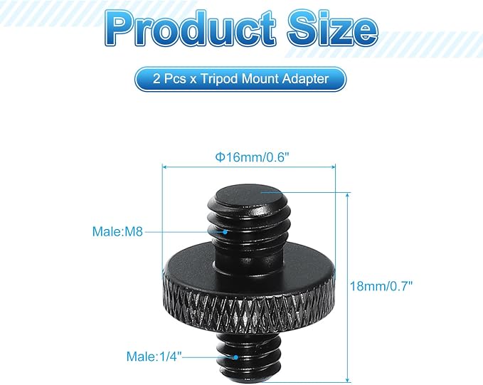 PATIKIL Tripod Screw Adapter 1/4" Male to M8 Male, 18 mm - Image 2