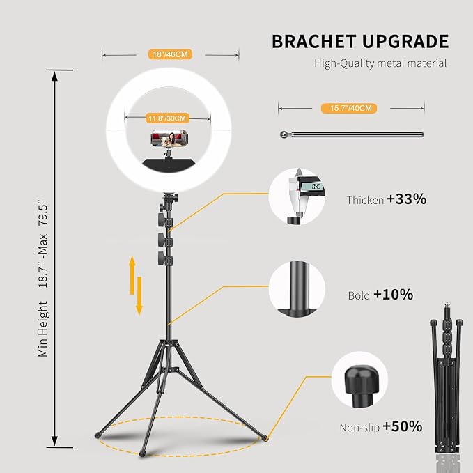 55W18 45cm Ring Light Kit 6700K Dimmable LEDRinglightTripod Stand Dual Phone - Image 5