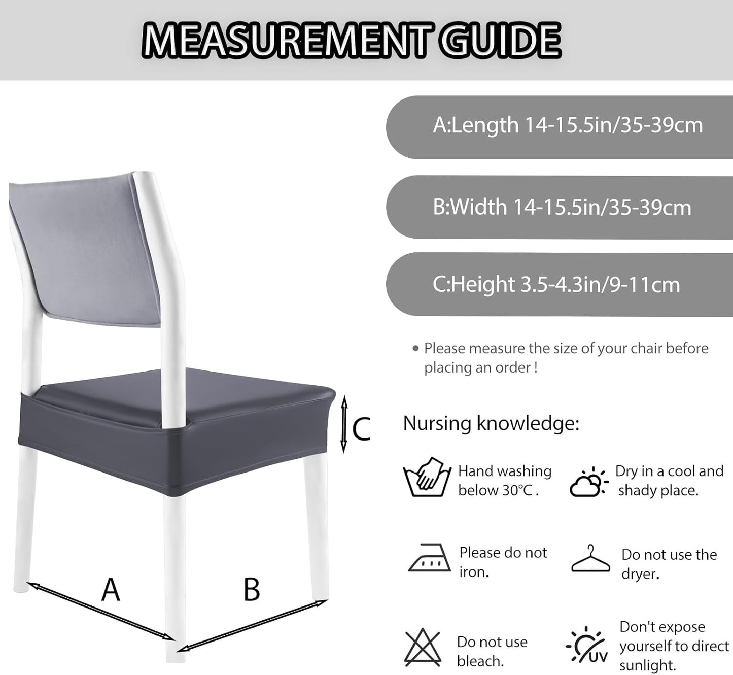 CWK Waterproof PU Leather Dining Chair Covers Set of 6 - Stretchable Chair Seat Slipcovers, Removable & Washable Protector for Dining Room,Home,Office,Wedding,Rear Covers (PU-Grey)