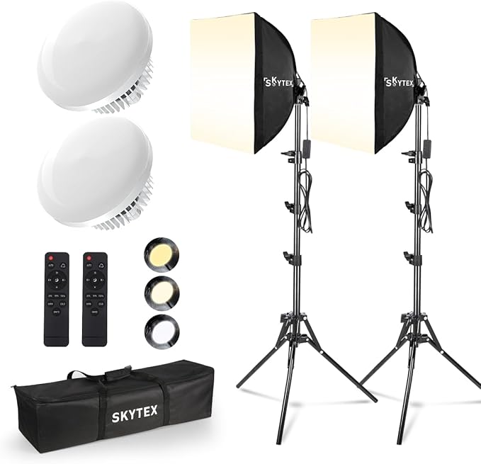 Skytex Softbox Lighting Kit 16x16in Soft Box 2Pack Upgrade 135W 2700-6400K by skytex