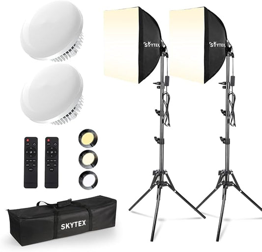 Skytex Softbox Lighting Kit 16x16in Soft Box 2Pack Upgrade 135W 2700-6400K by skytex