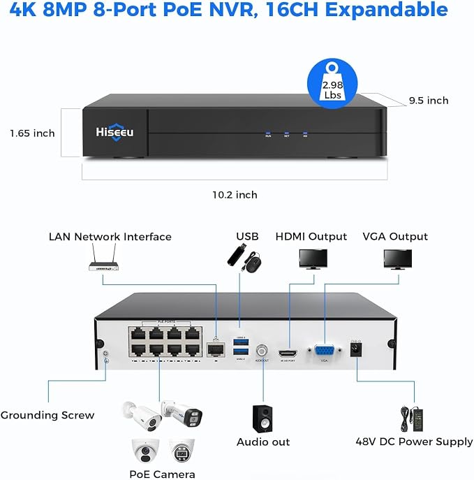 【16 channel Extendable】Hiseeu 8 Port 4K PoE Network Video Recorder NVR - Image 8