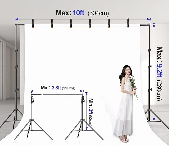 EMART 10x9.2FT Backdrop Stand, Photo Video Studio Adjustable&Lockable Heavy - Image 2