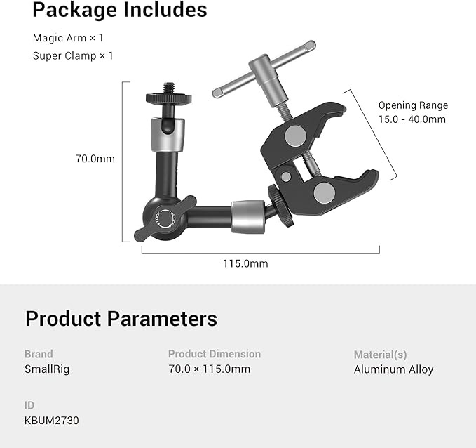 SMALLRIG Super Clamp w/ 1/4" and 3/8" Thread and 5.8 Inches Adjustable Friction - Image 7