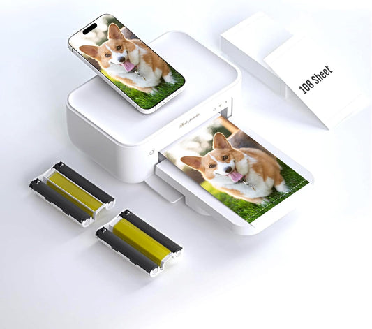 HPRT Photo Printer 4x6,+108Sheets&2ribbon,Instant Picture Printer for iPhone, Android, Smartphone,Portable Photo Printers for Home Use,Thermal Dye-Sublimation, AR Video Printing（White）
