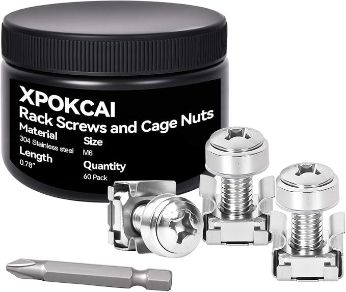 60-Pack 304 Stainless Steel-M6*20mm Rack Mount Screws and Cage Nuts by Unknown