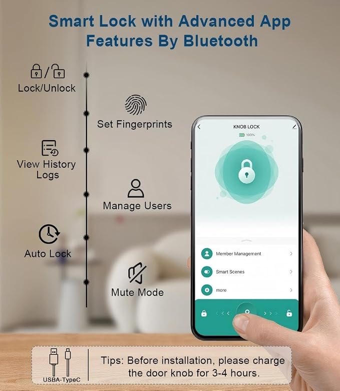 KLLOQUE Fingerprint Door Lock, Smart Fingerprint Door Knob - Image 5