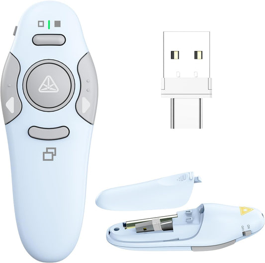 QUI Presentation Clicker Wireless Presenter Remote Clicker for PowerPoint Presentation Remote, PowerPoint Slide Advancer for Mac/Windows/Linux, Google Slide/PPT/Keynote, Type-c Blue