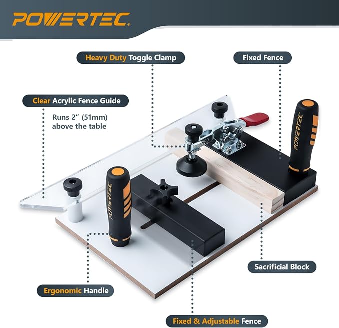 POWERTEC 72032 Deluxe Router Table Fence System 3-3/8" Tall 24" Long and Rail - Image 2