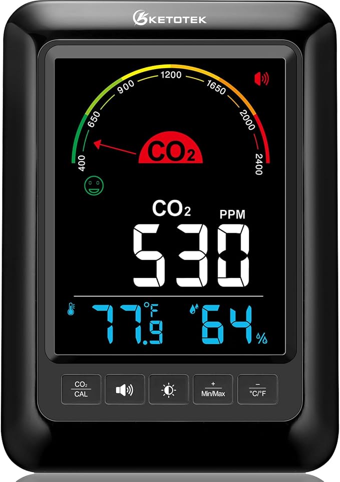 KETOTEK CO2 Monitor Indoor Air Quality Meter, Temperature, Humidity Display by KETOTEK