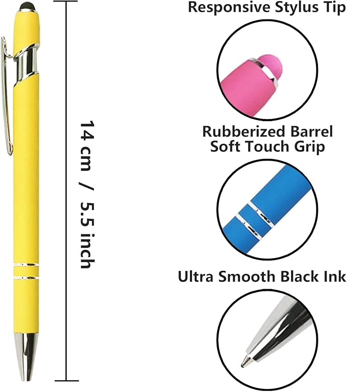 Oddmoal Ballpoint Pen with Stylus Tip, Soft Touch Click Metal Pen, 1.0mm Medium - Image 2
