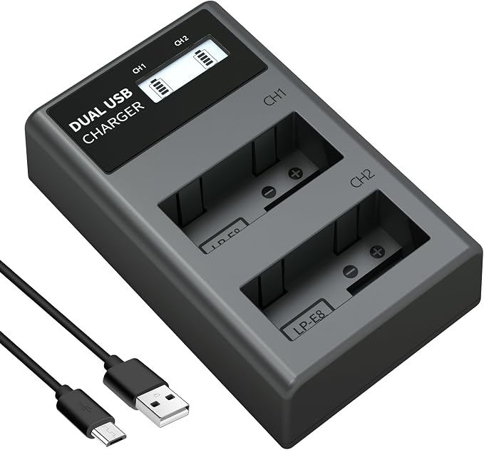 LP LP-E8 Battery Charger, LCD Display & Dual Slot Charger Compatible by LP