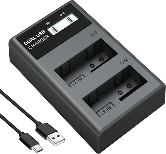LP LP-E8 Battery Charger, LCD Display & Dual Slot Charger Compatible by LP