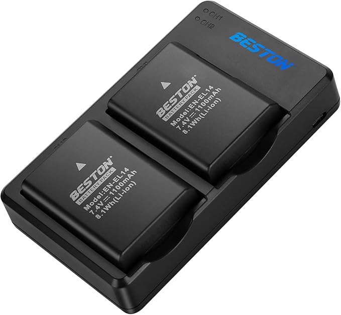BESTON 2-Pack EN-EL14 / EN-EL14a Battery Packs and Rapid USB Charger Compatible by BESTONPOWERUS