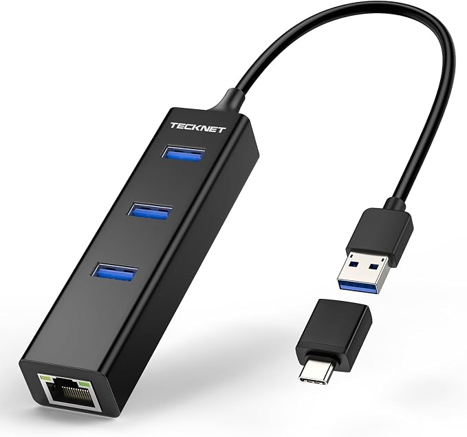 TECKNET USB C to Ethernet, Aluminum 3 Port USB 3.0 Hub by Tecknet