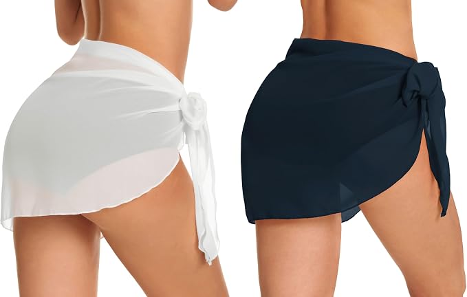 CHICGAL 2 Pieces Women Beach Sarong Bathing Suit Wrap Skirt Sheer Bikini - Image 5