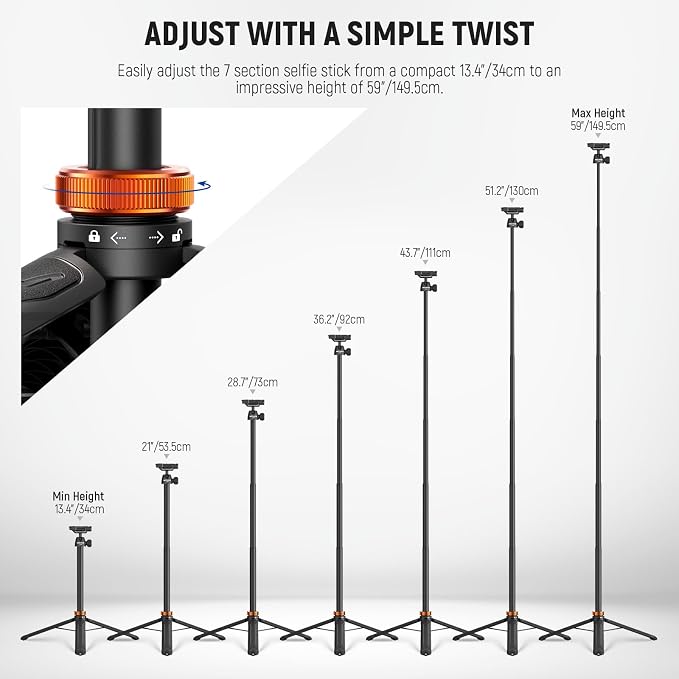 NEEWER Basics 59" Selfie Stick Tripod Compatible - Image 4