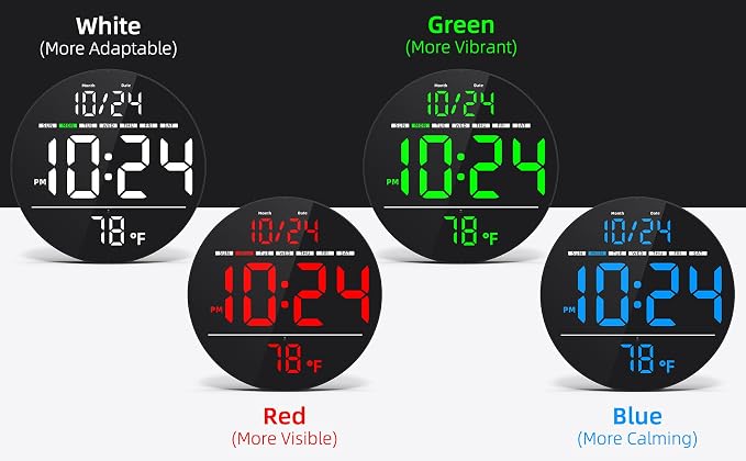Digital Wall Clock with Large LED Display, Temperature, Auto-Brightness | Small - Image 8