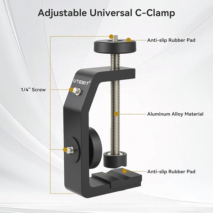 UTEBIT Super Clamp Mount with Mini Ball Head Mount, 1/4 Screw Hot Shoe Mount - Image 4
