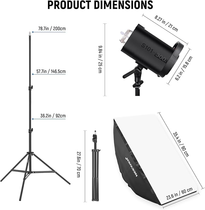 NEEWER 600Ws Studio Monolight Flash Light Kit: 2 Pack S101-300W 5600K Strobe - Image 9