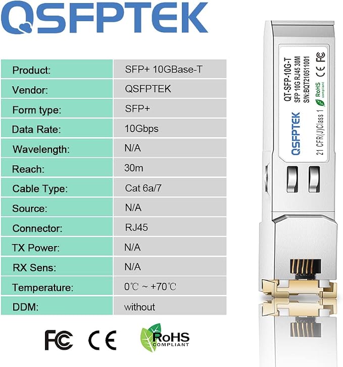 10G SFP to RJ45, 10GBASE-T Transceiver, 10Gbe T, 10G Copper SFP+ RJ-45 - Image 5