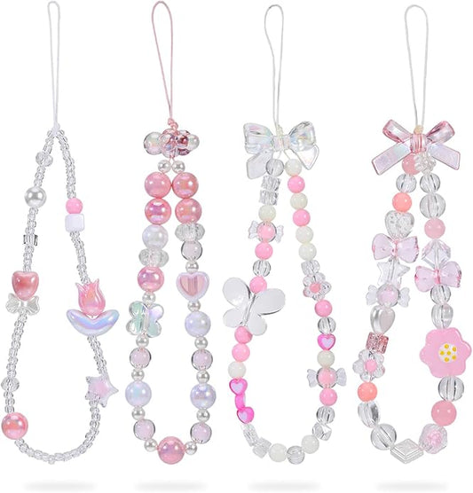 Pink Beaded Phone Wrist Straps, Y2K Phone Case Charms Camera Charm Strap by Unknown