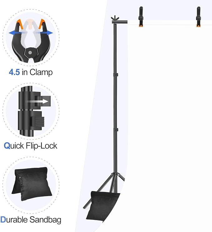 EMART Backdrop Stand 10x7.8ft Photo Studio Adjustable Background Stand Support - Image 5