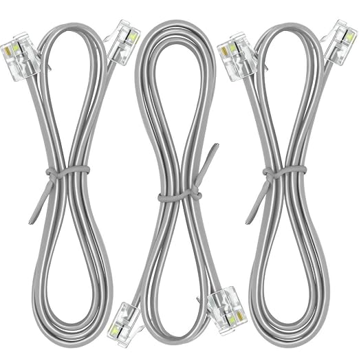 NECABLES 3Pack Phone Cord 2ft Telephone Cord Phone Cable RJ11 6P4C Male to Male by NECABLES