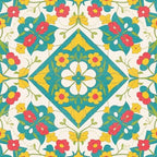 IVN Teal Yellow Floral Peel and Stick Floor Tiles 12x12 Inch 10PCS by IVN