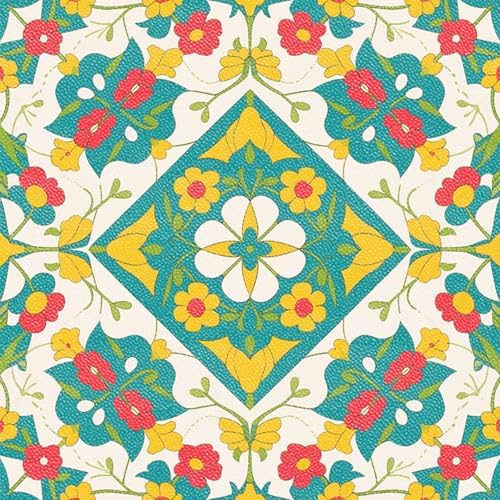 IVN Teal Yellow Floral Peel and Stick Floor Tiles 12x12 Inch 10PCS by IVN