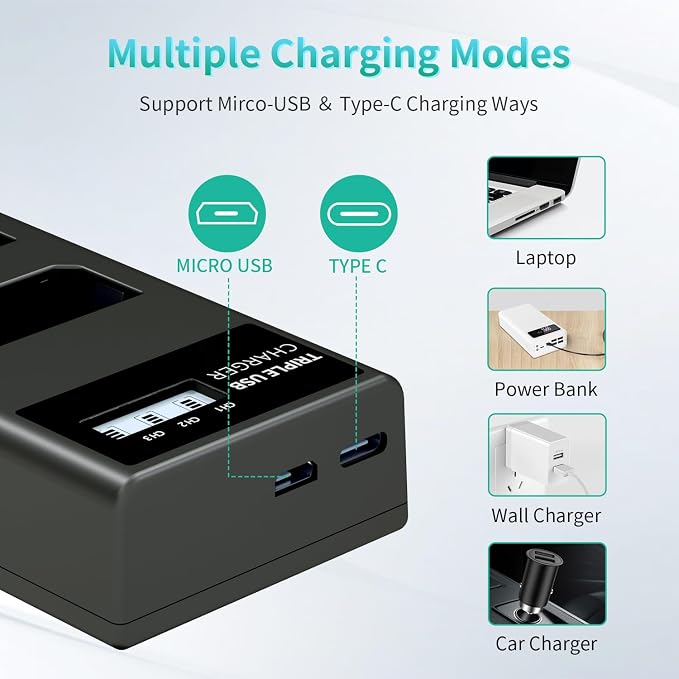 LP LP-E10 Battery Charger Pack, Triple Slot Charger, USB Battery Charger - Image 4