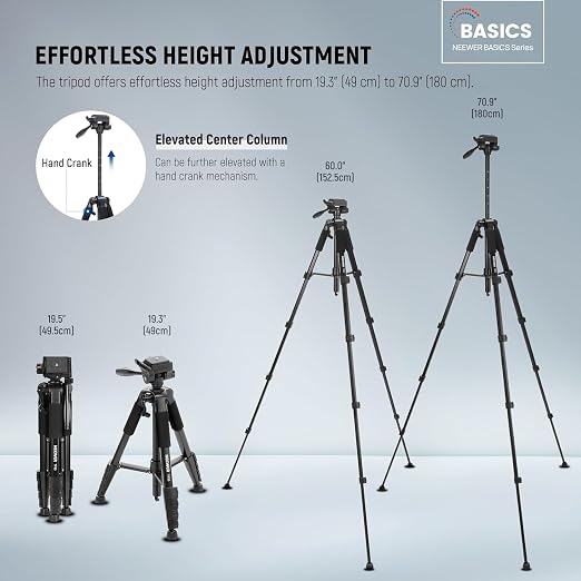 NEEWER BASICS Camera Tripod, Professional Aluminum Lightweight Portable Travel - Image 2