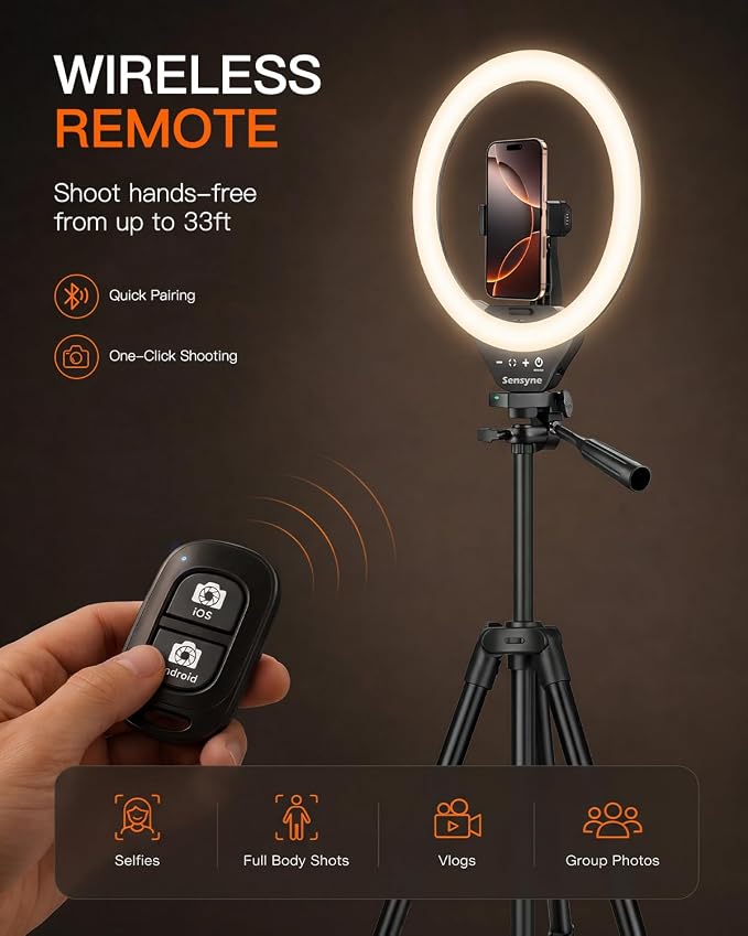 Sensyne Ring Light with Stand, LED Ring Light with Remote, 3 Color Modes & 10 - Image 6