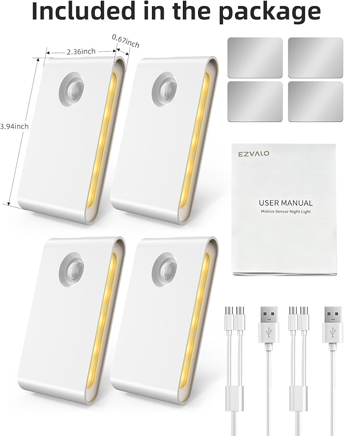 EZVALO 4 Pack Motion Sensor Night Lights Indoor, Rechargeable 1500mAh LED Stair - Image 9