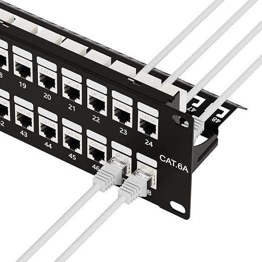 iwillink 10Gbps Patch Panel 48 Port, Shielded RJ45 Through Cat6A Patch Panel by IWILLINK