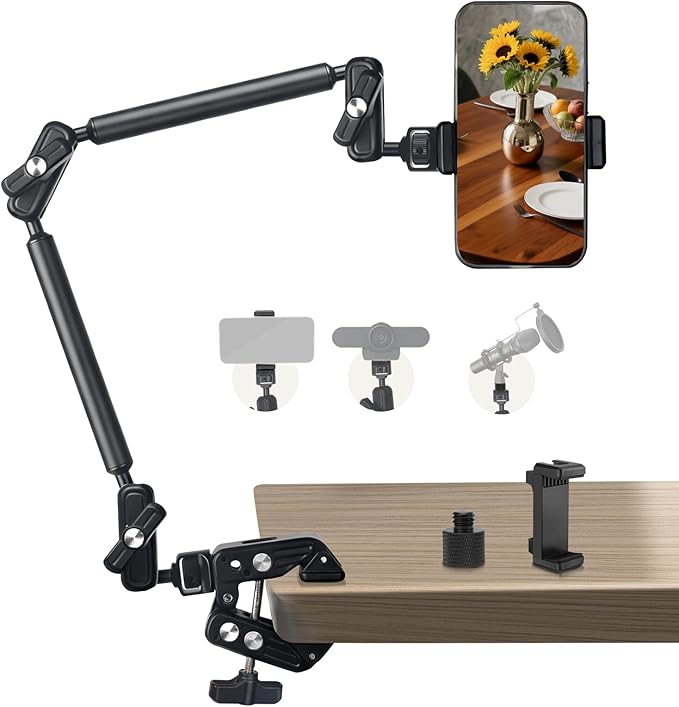 22" Magic Arm Clamp, Overhead Phone Mount Holder Stand, Flexible Desk Camera by JEBUTU