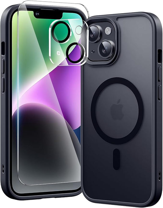 toushion 3 in 1 for iPhone Case Clear, Shockproof for iPhone 14, Matte Black by Unknown