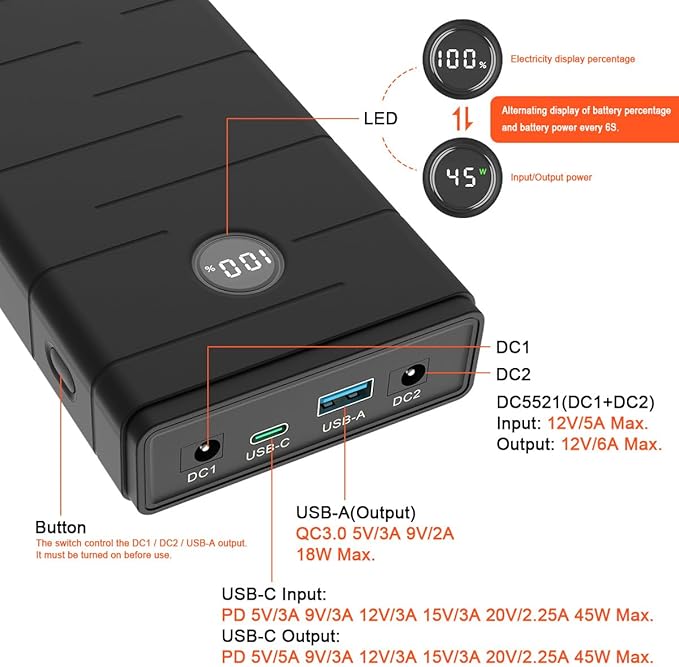 Talentcell 12V 7000mAh Lithium ion Battery Pack, PD 45W USB-C Portable Power - Image 2
