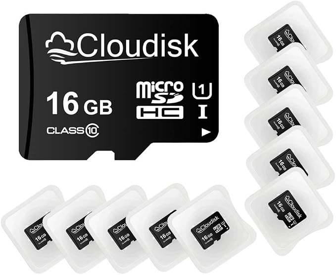 Pack of 10 Micro SD Card 16GB Flash Memory Card C10 A1 U1 Micro SDHC by Cloudisk