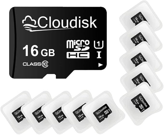 Pack of 10 Micro SD Card 16GB Flash Memory Card C10 A1 U1 Micro SDHC by Cloudisk