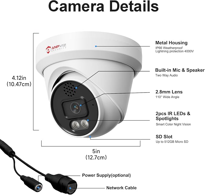 Anpviz UltraHD 4K IP Turret PoE Camera Outdoor, Two Way Audio Security Camera - Image 9